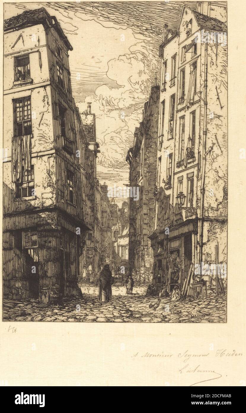 Maxime Lalanne, (artista), francese, 1827 - 1886, Rue des Marmousets (Quartier de la CITE, vieux Paris), 1862, acquaforte Foto Stock