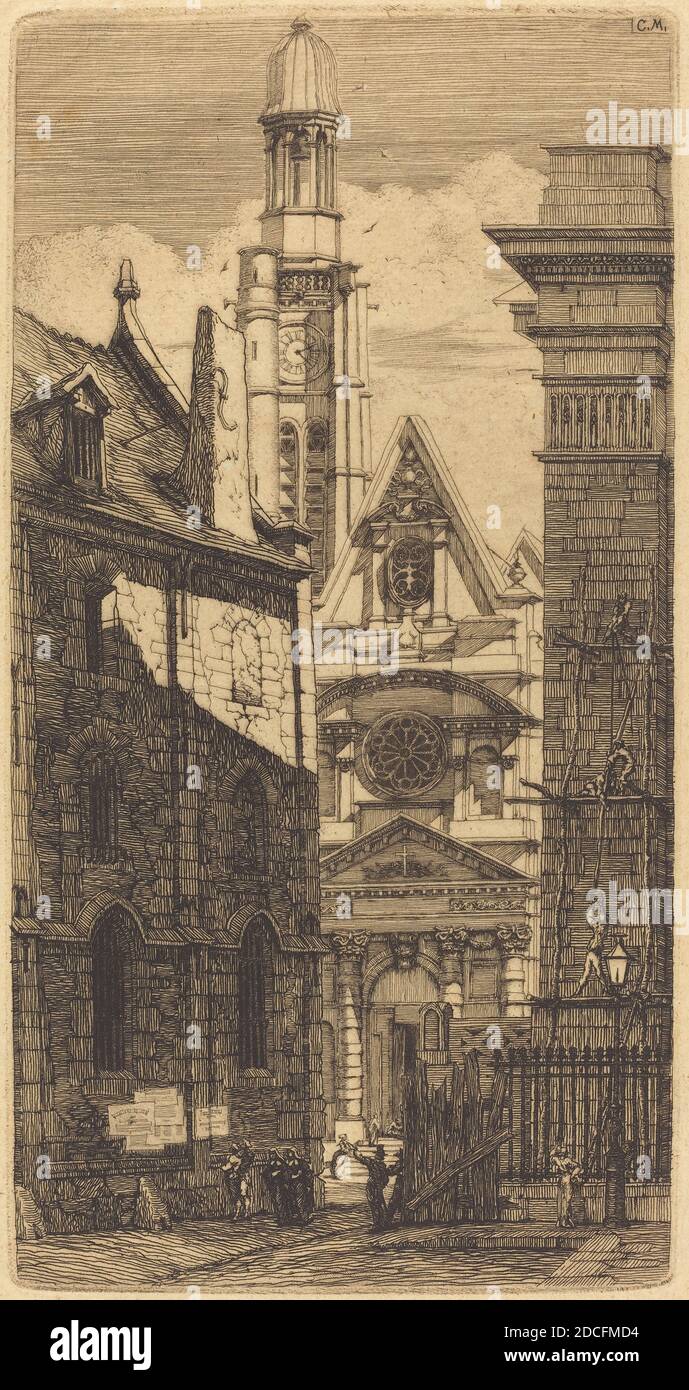 Charles Meryon, (artista), francese, 1821 - 1868, Saint-Etienne-du-Mont, Parigi (Chiesa di Santo Stefano del Monte, Parigi), 1852, incisione su carta verde Foto Stock