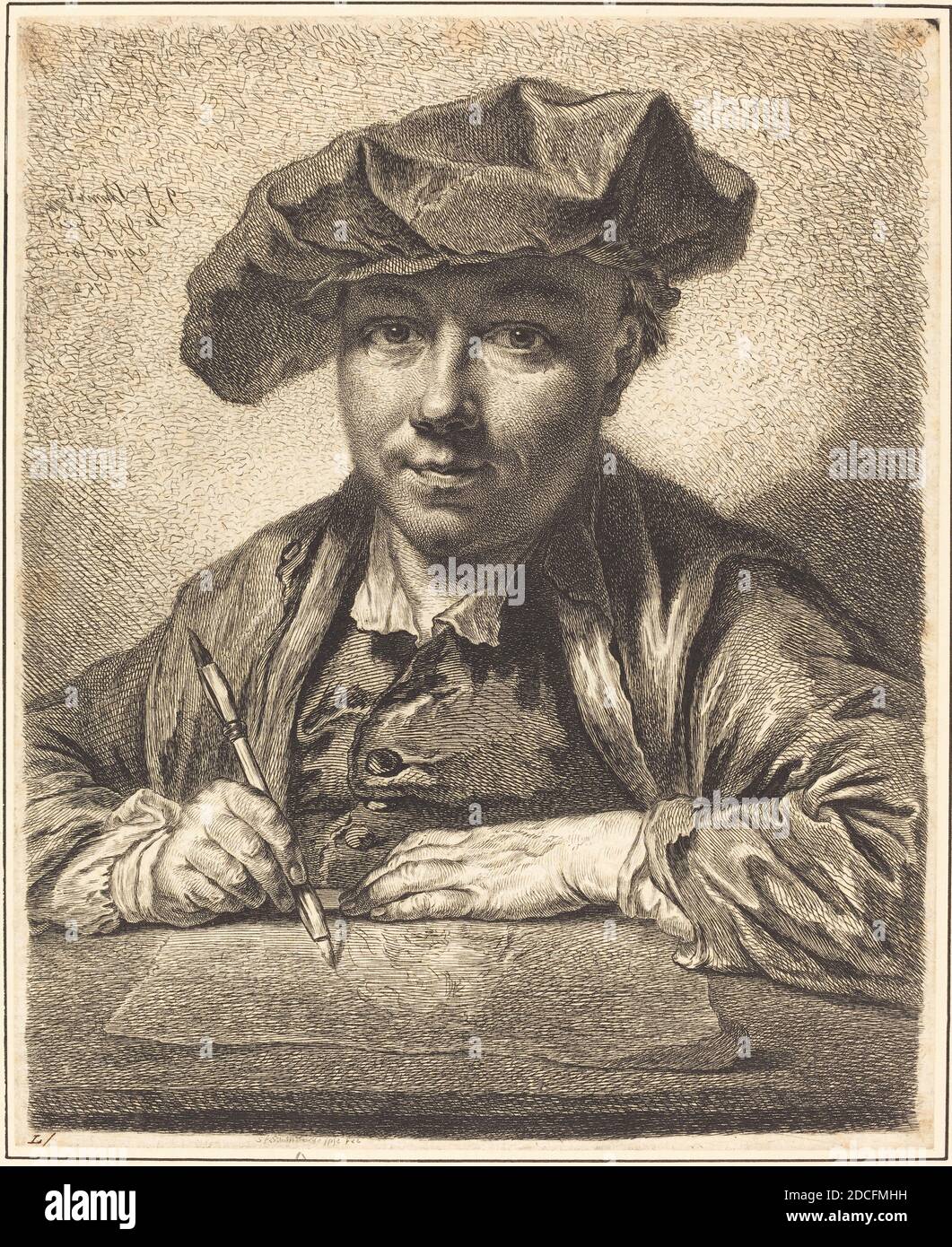 Georg Friedrich Schmidt, (artista), tedesco, 1712 - 1775, autoritratto, disegno, 1752, incisione e incisione su carta, foglio (tagliato all'interno della tacca della piastra): 20.9 x 17 cm (8 1/4 x 6 11/16 pollici Foto Stock