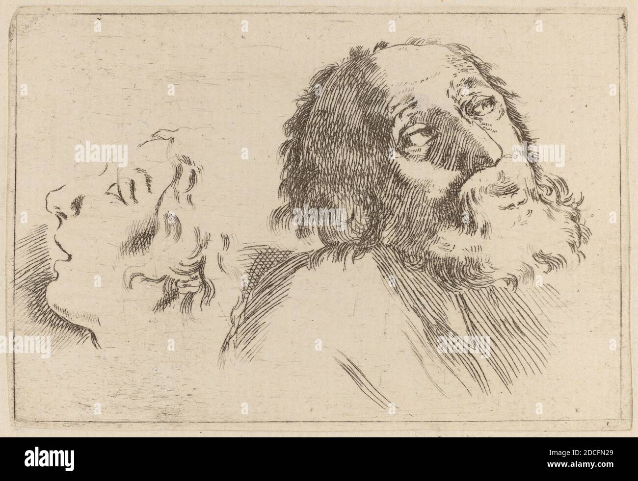 Stefano della Bella, (artista), fiorentino, 1610 - 1664, Studio dei Capi, uno girato a destra e l'altro a sinistra, Quadreria Medicea, vol.3 (1986.50.11-108), (serie), incisione su carta posata Foto Stock