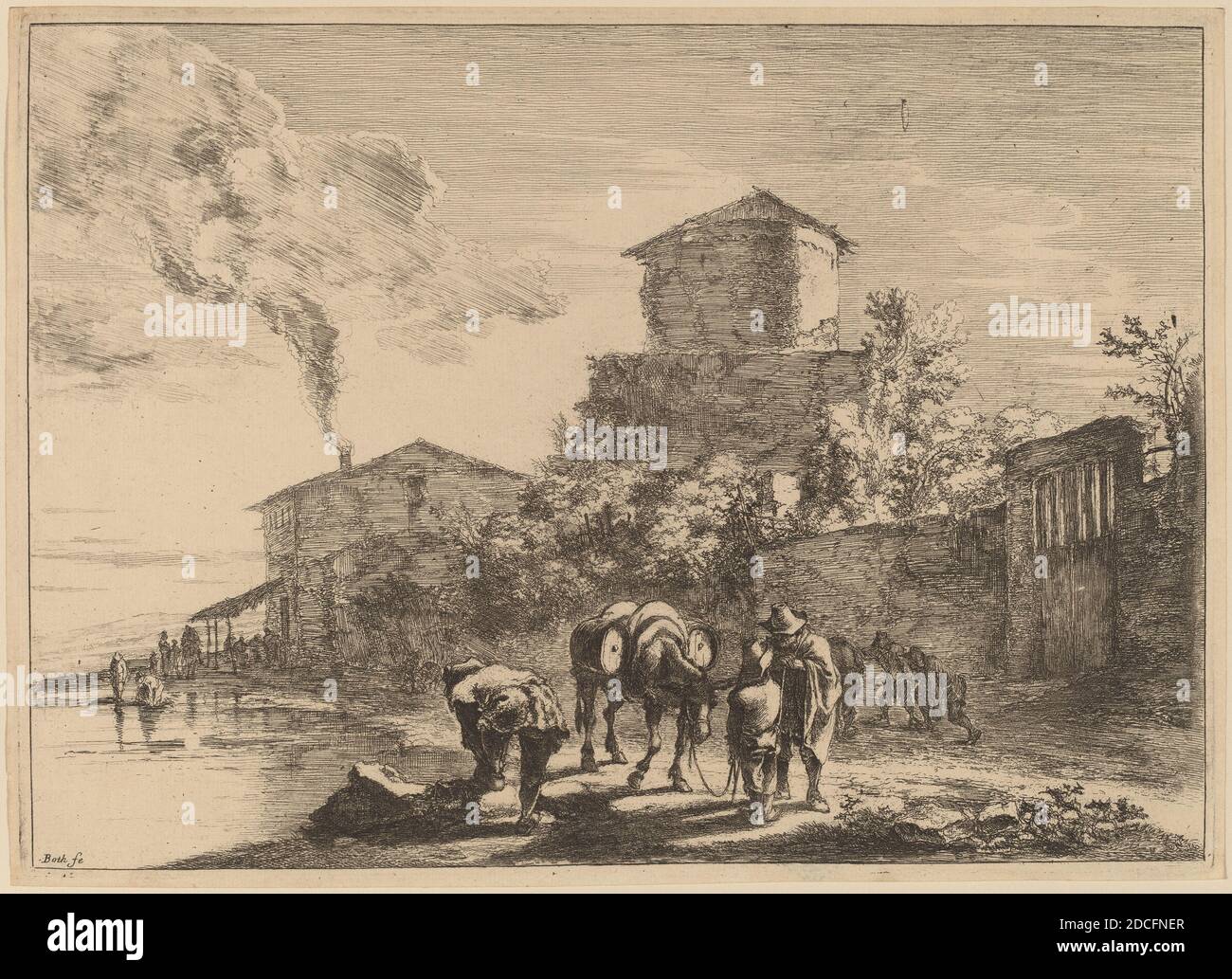 Jan Both, (artista), olandese, 1615/1618 - 1652, The Hinny Drover, via Appia, Paesaggi dei dintorni di Roma, (serie), incisione Foto Stock