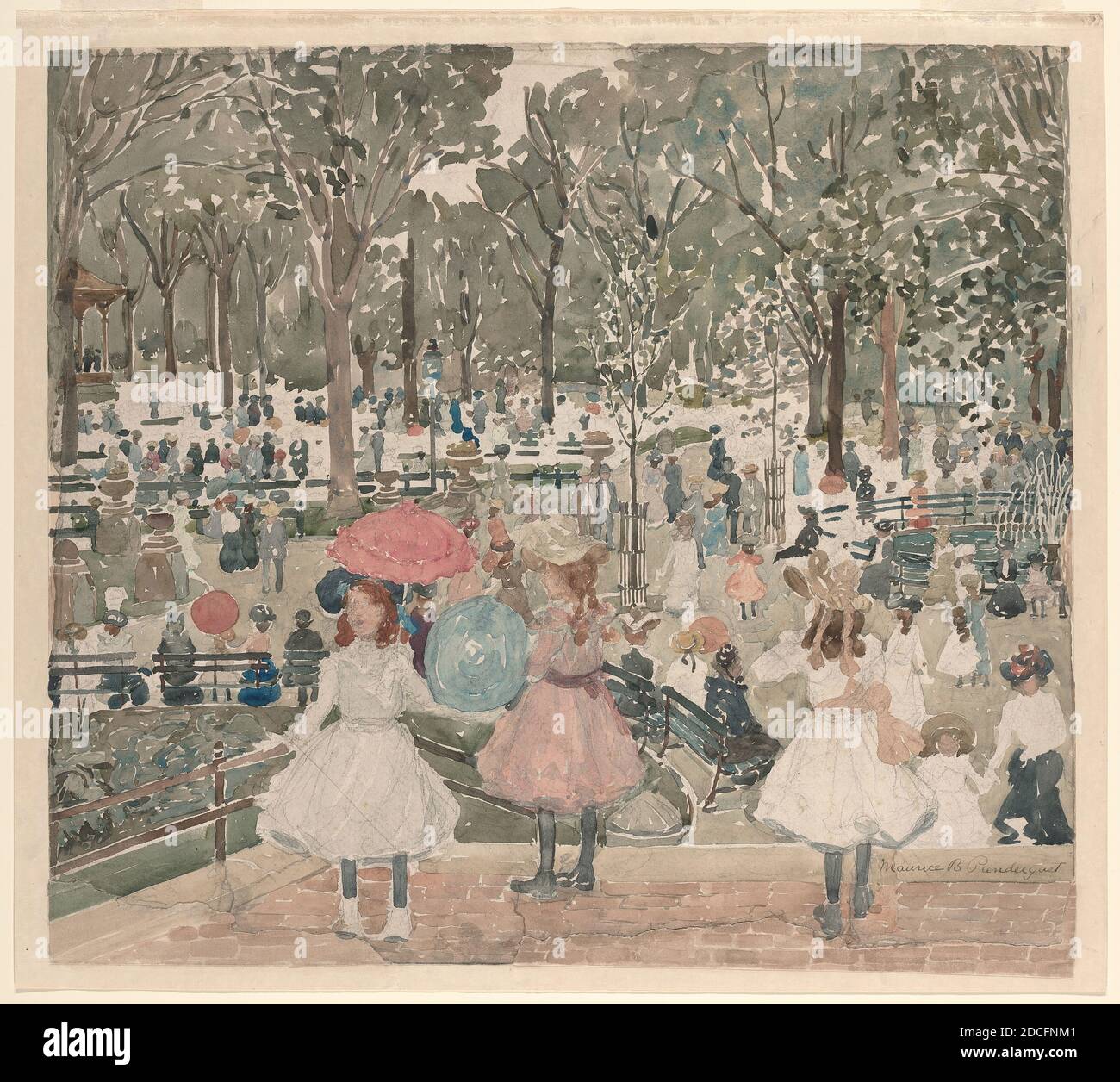 Maurice Prendergast, (artista), americano, 1858 - 1924, The Mall, Central Park, 1900/1903, acquerello e grafite su carta wove, totale: 55.9 x 50.8 cm (22 x 20 pollici Foto Stock