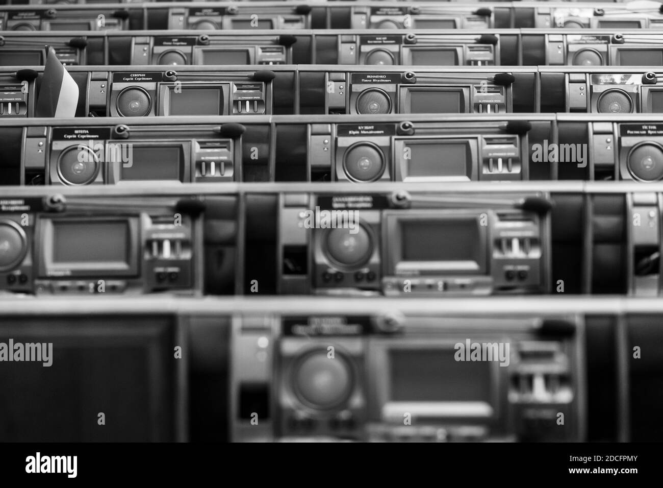 KIEV, UCRAINA - 29 agosto 2019: Momenti di lavoro durante la sessione della Verkhovna Rada Ucraina della nona convocazione Foto Stock