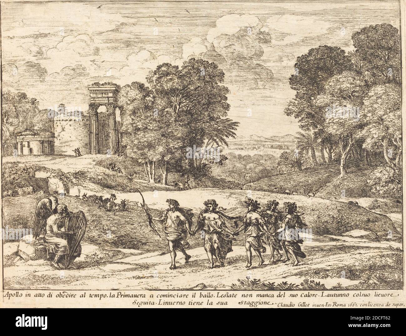 Claude Lorrain, (artista), francese, 1604/1605 - 1682, tempo, Apollo, e le stagioni (le Temps, Apollon et les Saisons), 1662, incisione Foto Stock