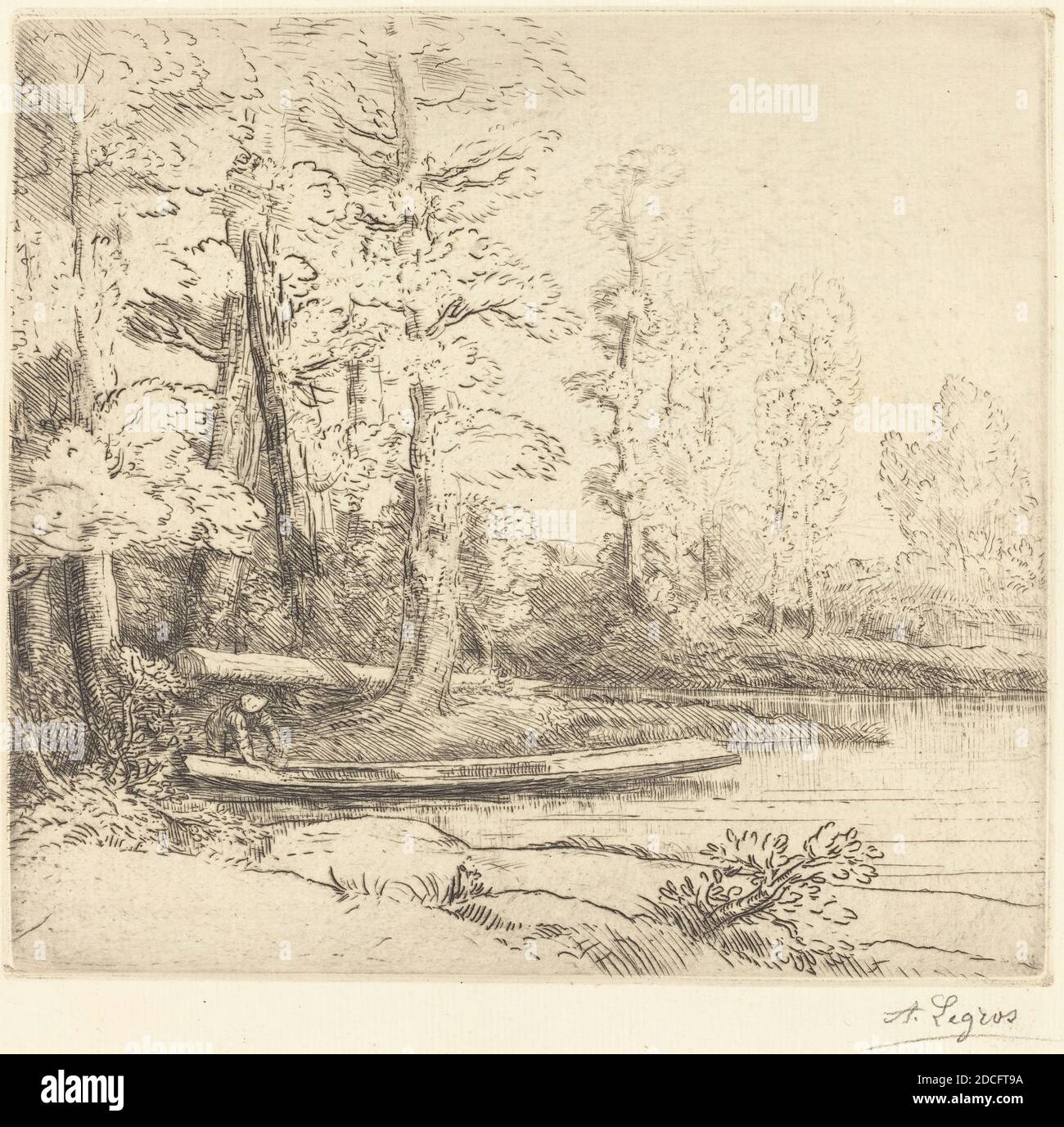 Alphonse Legros, (artista), francese, 1837 - 1911, alberi a bordo d'acqua (Les arbres au bord de l'eau), punto secco e incisione Foto Stock