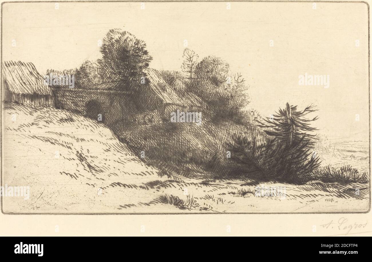 Alphonse Legros, (artista), francese, 1837 - 1911, Vista di una fattoria, 2 ° piatto (la ferme du Bienheureux), punto secco e (incisione Foto Stock