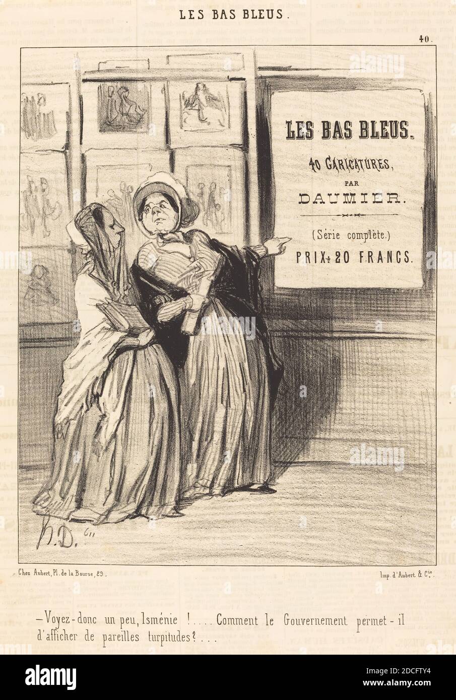 Honoré Daumier, (artista), francese, 1808 - 1879, Voyez donc un peu, Isménie!..., Les Bas-bleus: pl.40, (serie), 1844, litografia su carta da giornale Foto Stock