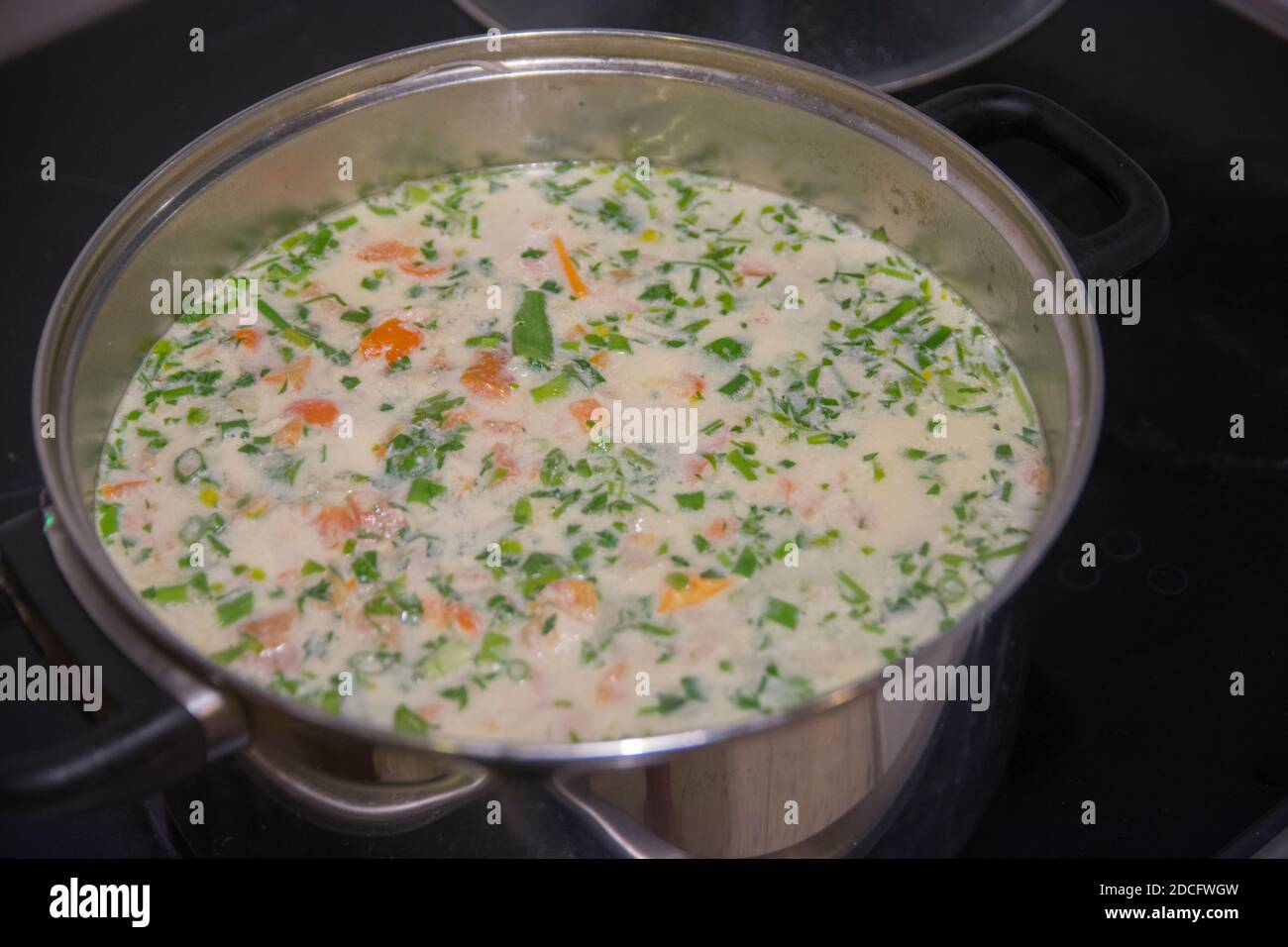 Ciorba Radauteana , tipica zuppa di pollo acida, originaria della città di Radauti, nella storica regione della Bukovina, Romania Foto Stock