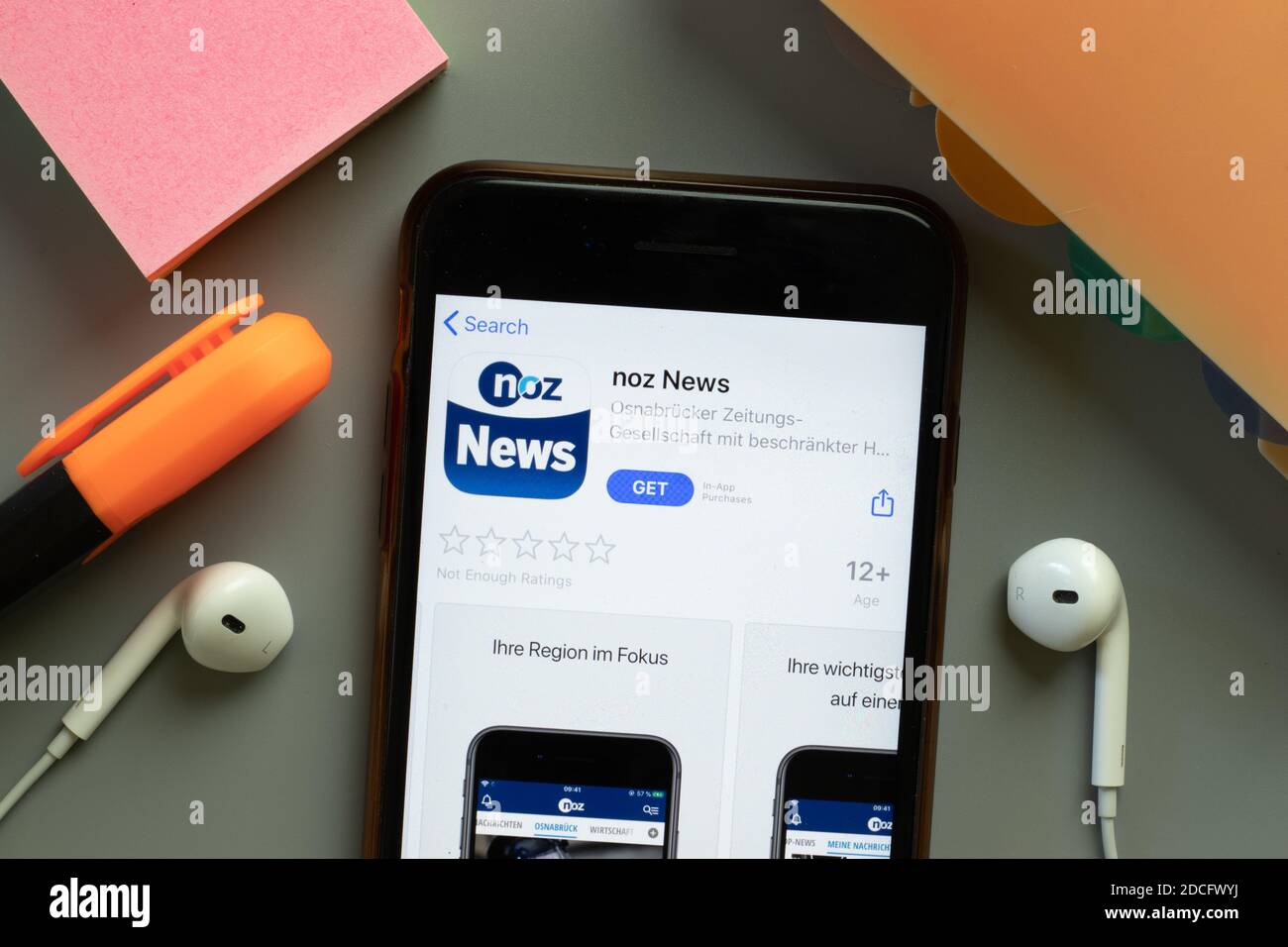 New York, Stati Uniti - 7 novembre 2020: Logo dell'app store di noz News sullo schermo del telefono, editoriale illustrativo. Foto Stock