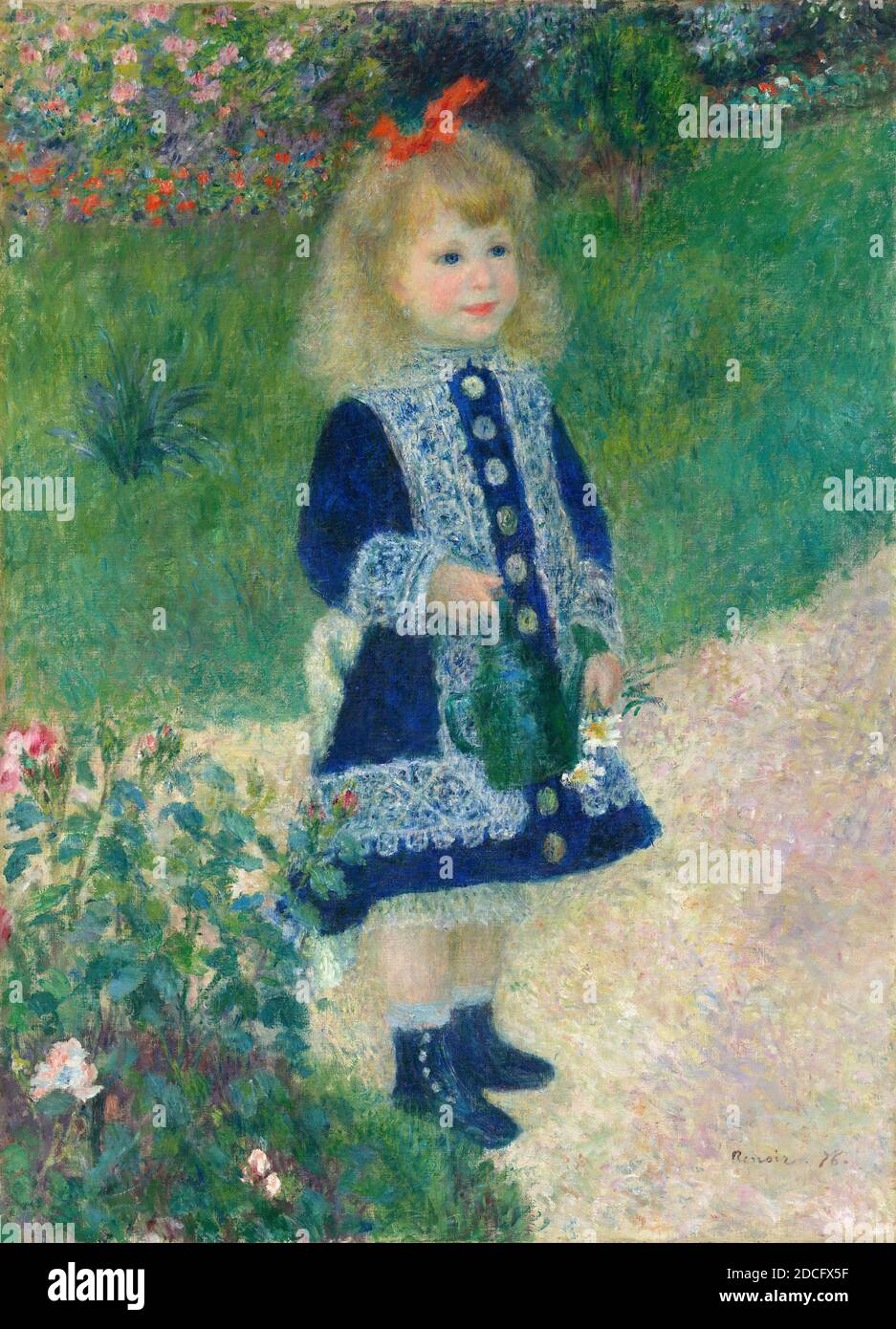 Auguste Renoir, (artista), francese, 1841 - 1919, UNA ragazza con annaffiatoio, 1876, olio su tela, totale: 100 x 73 cm (39 3/8 x 28 3/4 in.), incorniciato: 125.7 x 97.5 x 6.9 cm (49 1/2 x 38 3/8 x 2 11/16 in Foto Stock