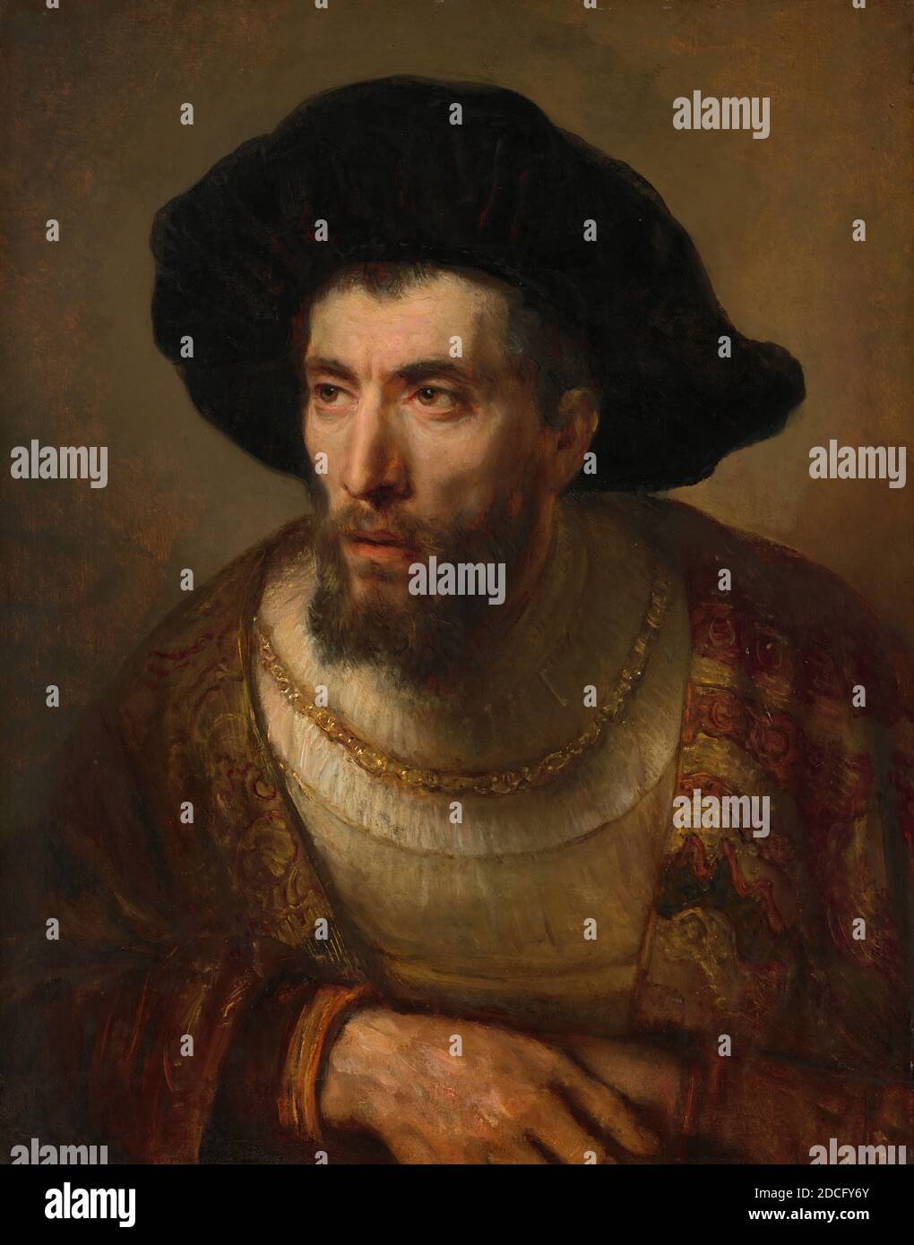 Olandese 17 ° secolo, (pittore), Rembrandt van Rijn, (artista collegato), olandese, 1606 - 1669, Willem Drost, (pittore), olandese, c.. 1630 - dopo il 1680, il filosofo, c.. 1653, olio su pannello, totale: 61.5 x 49.5 cm (24 3/16 x 19 1/2 pollici), incorniciato: 105.4 x 92.4 x 9.2 cm (41 1/2 x 36 3/8 x 3 5/8 pollici Foto Stock