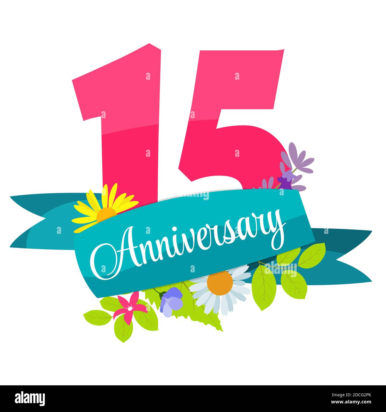 Cute modello 15 anni Anniversary segno Illustrazione Foto Stock