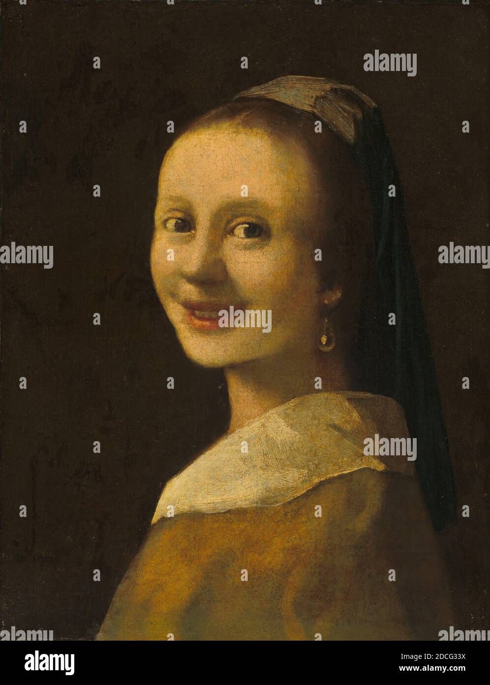 Anonimo artista, (pittore), Johannes Vermeer, (artista collegato), olandese, 1632 - 1675, la ragazza sorridente, c.. 1925, olio su tela, totale: 41 x 31.8 cm (16 1/8 x 12 1/2 in.), incorniciato: 68.9 x 59.1 x 12.1 cm (27 1/8 x 23 1/4 x 4 3/4 in Foto Stock