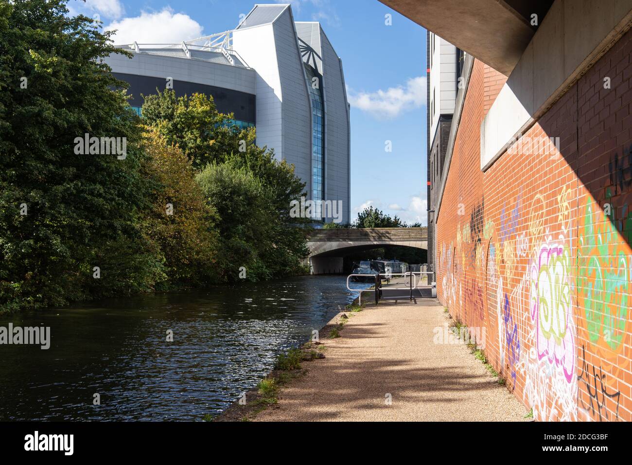 stadio di football old trafford dal canale bridgewater, manchester Foto Stock