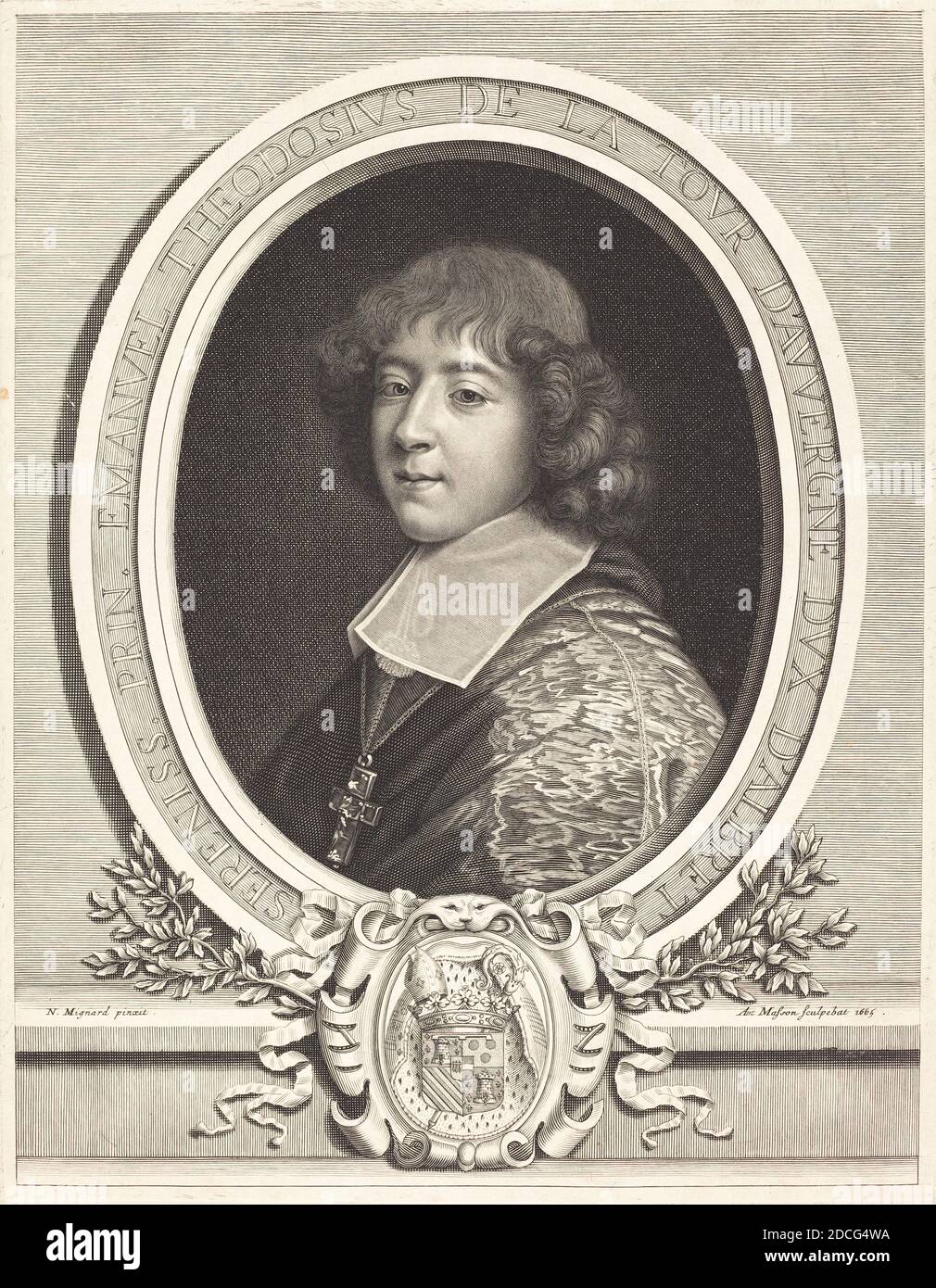 Antoine Masson, (artista), francese, 1636 - 1700, Nicolas Mignard, (artista dopo), francese, 1606 - 1668, Cardinal de Bouillon, 1665, incisione e incisione Foto Stock