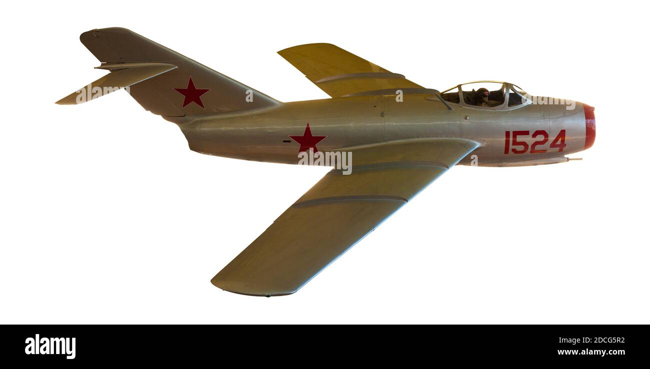 Aereo da combattimento russo MIG-15 della guerra coreana, isolato su bianco Foto Stock