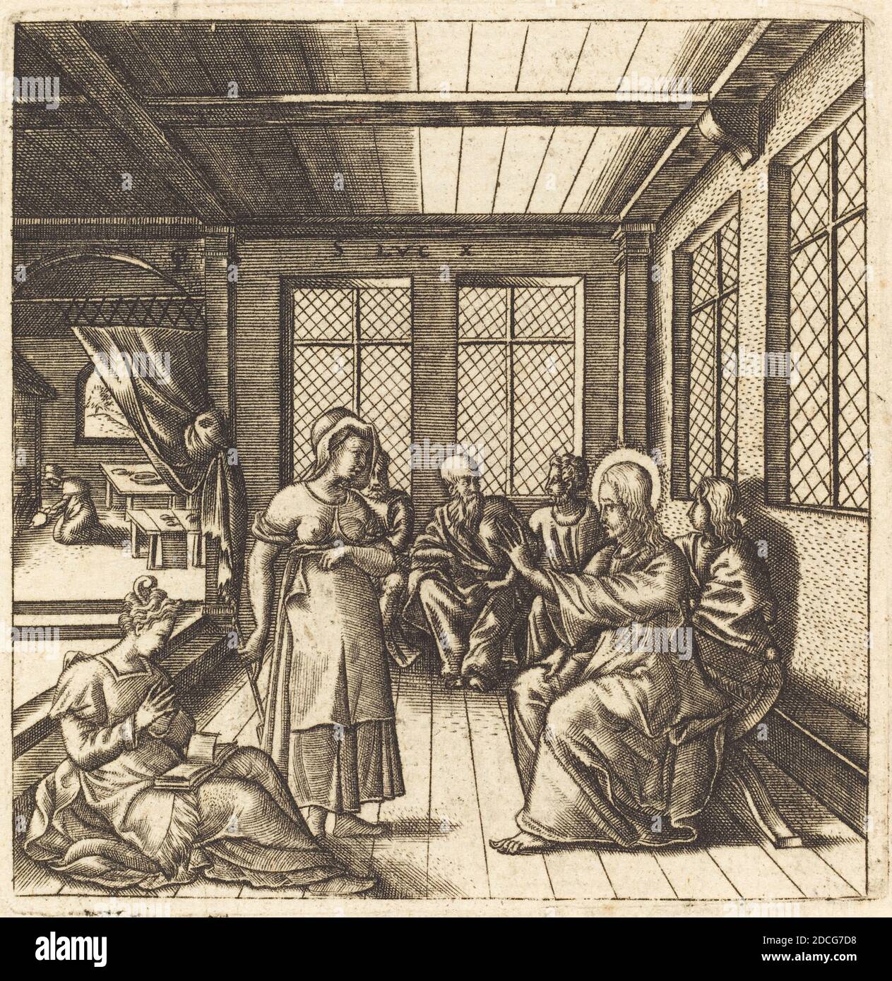 Léonard Gaultier, (artista), francese, 1561 - 1641, Cristo nella Casa di Maria e Martha, scene del nuovo Testamento, (serie), probabilmente c.. 1576/1580, incisione Foto Stock