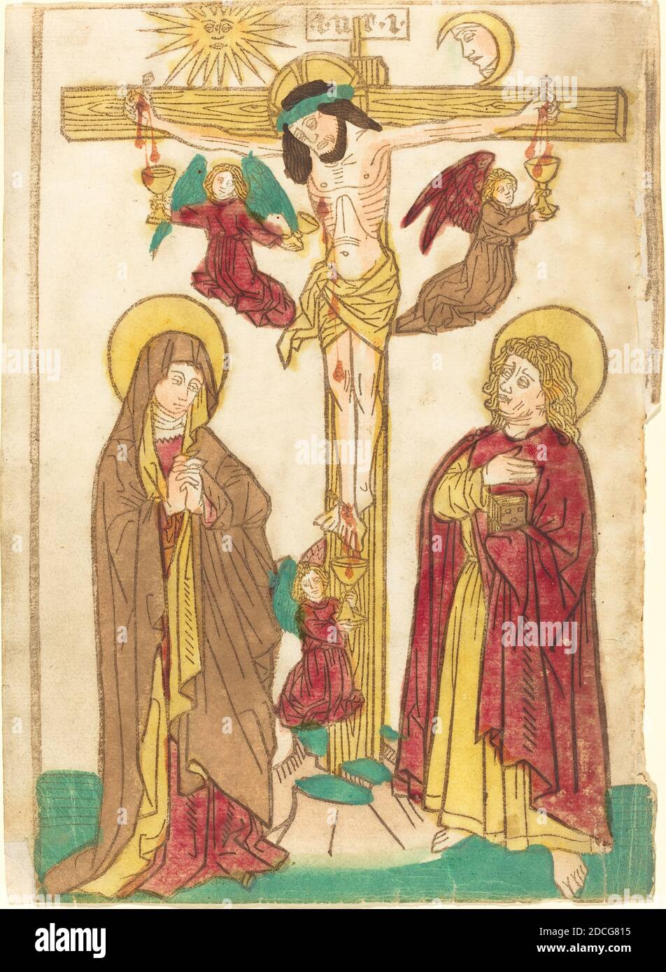 Tedesco 15 ° secolo, (artista), Cristo sulla Croce con Angeli, 1460/1465, legno tagliato in marrone, mano-colorato in rosso lago, marrone, giallo, verde, nero, e marrone Foto Stock