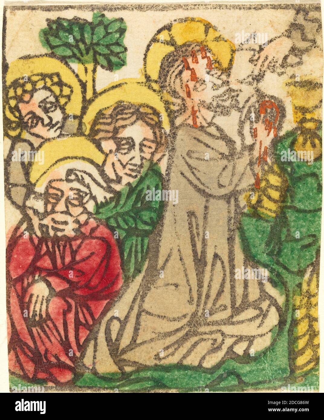 Tedesco 15 ° secolo, (artista), Cristo sul Monte degli Ulivi, cinque scene da una Passione, (serie), c.. 1425/1450, in legno, colorato a mano in rosso lago, verde, giallo, marrone e arancione Foto Stock