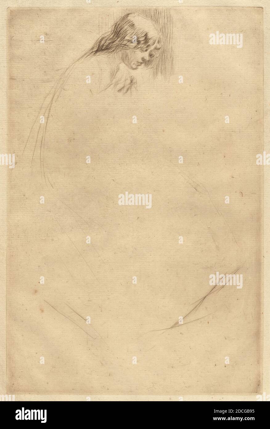 James McNeill Whistler, (artista), cucina americana, 1834 - 1903, Jo's Bent Head, 1861, punto di essiccazione su carta deformata, piastra: 22.86 x 15.24 cm (9 x 6 pollici), foglio: 29.21 x 19.37 cm (11 1/2 x 7 5/8 pollici Foto Stock