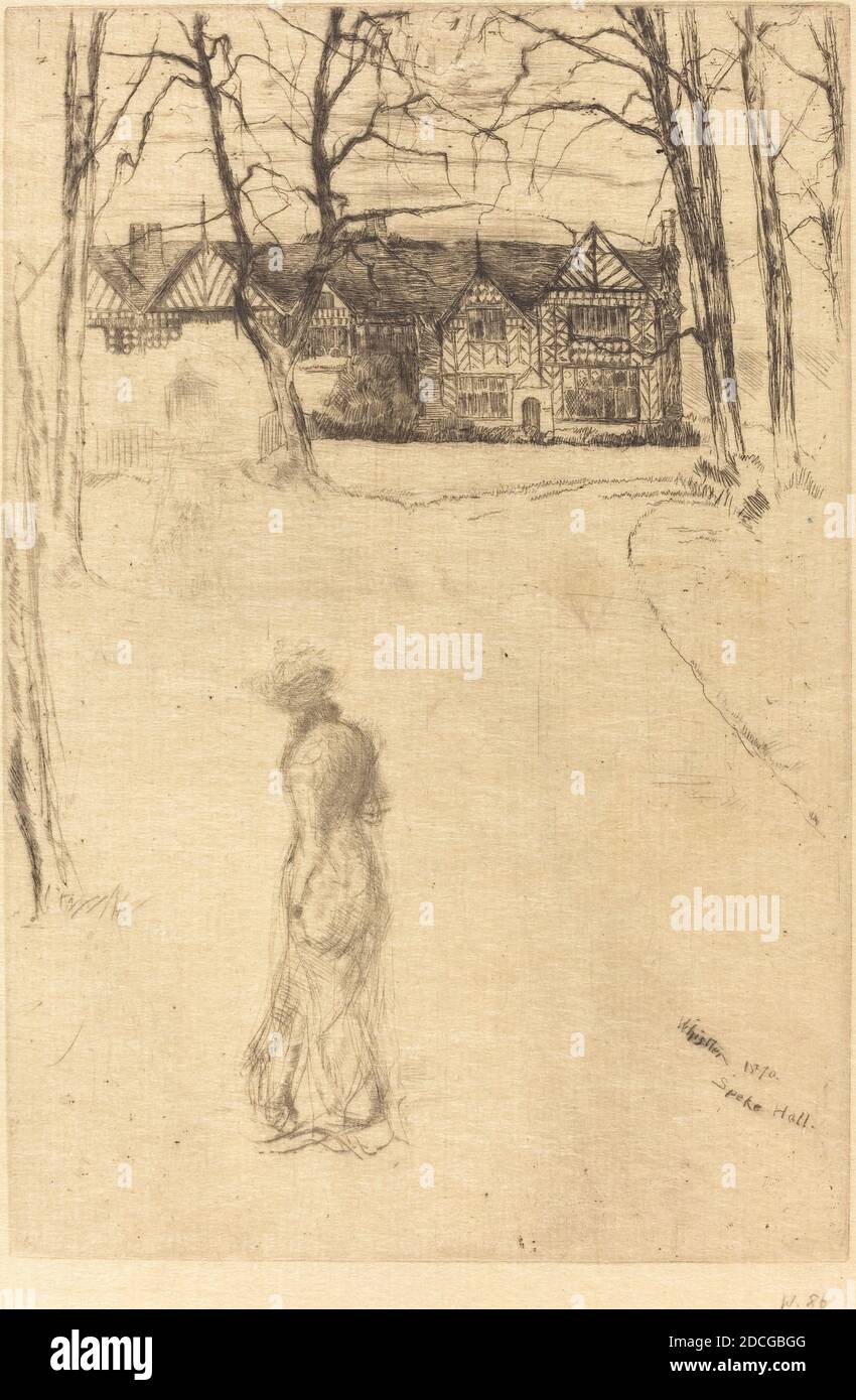 James McNeill Whistler, (artista), americano, 1834 - 1903, Speke Hall, n.1, 1870, Etching and drypoint, piastra: 22.5 x 15.1 cm (8 7/8 x 5 15/16 pollici), foglio: 41.9 x 30.9 cm (16 1/2 x 12 3/16 pollici Foto Stock