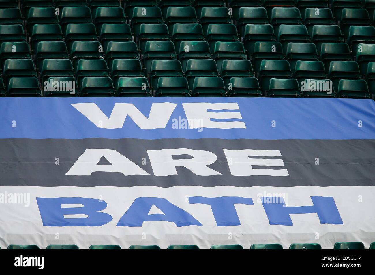 Bath, Regno Unito. 02 novembre 2020. BATH, INGHILTERRA. 22 NOVEMBRE un colpo generale di un banner Bath RFC davanti a posti vuoti al Rec. Durante la partita della Gallagher Premiership tra Bath Rugby e Newcastle Falcons al Recreation Ground, Bath, domenica 22 novembre 2020. (Credit: Chris Lishman | MI News) Credit: MI News & Sport /Alamy Live News Foto Stock