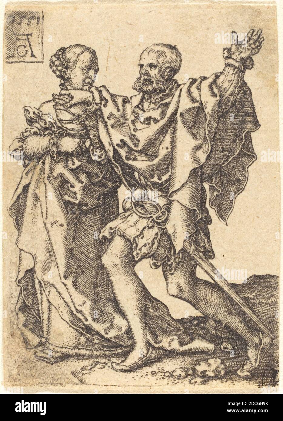 Heinrich Alsgrver, (artista), tedesco, 1502 - 1555/1561, Coppia danzante, piccoli ballerini di nozze, (serie), 1551, incisione Foto Stock