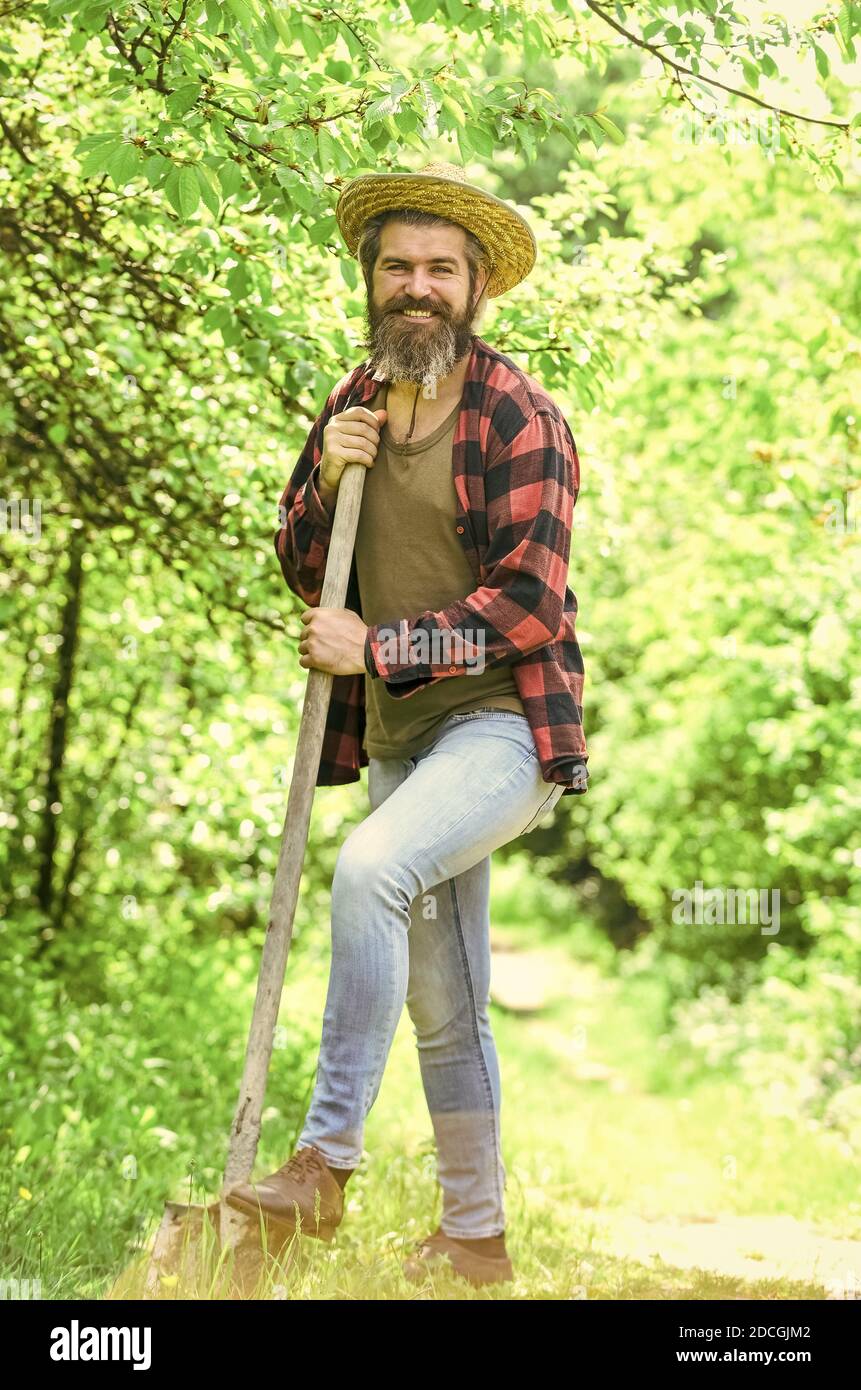 l'uomo scava terreno con pala metallica. orticoltura concetto. Il suolo sta preparando per piantare nella molla. Lavoro in giardino, bella giornata primaverile, piantando alberi in giardino. Attrezzi di giardinaggio. Foto Stock