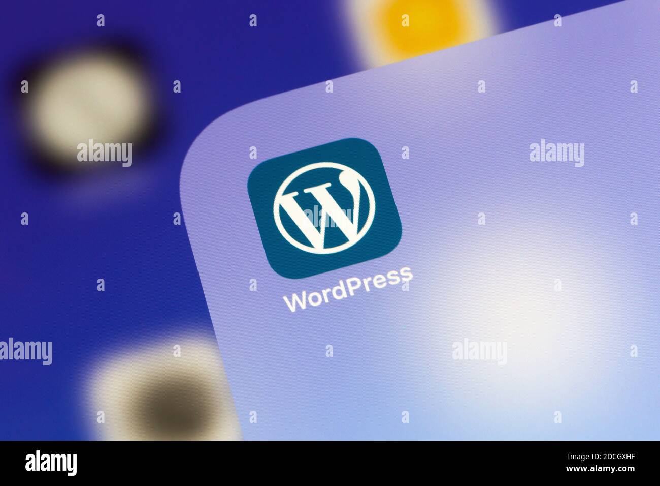 Ostersund, Svezia - Nov 21, 2020: Icona applicazione WordPress. WordPress è un sistema di gestione dei contenuti libero e open source. Foto Stock
