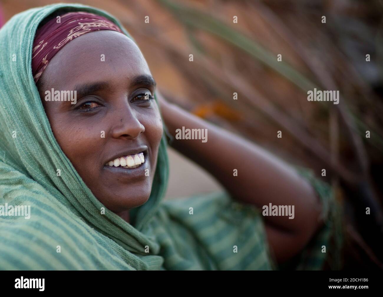 Ritratto di una donna sorridente della tribù Borana, Marsabit County, Marsabit, Kenya Foto Stock