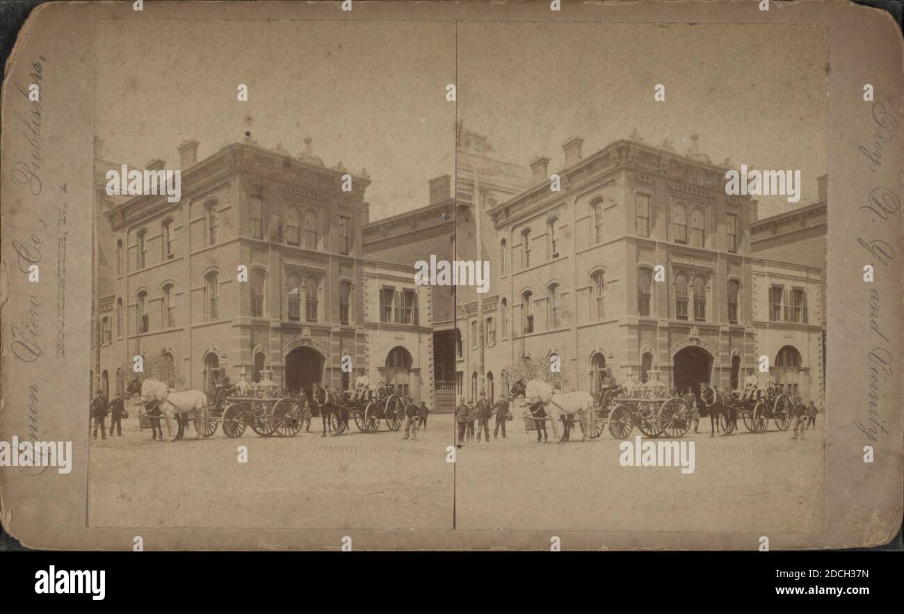 Vista di motori antincendio e scale., New York (Stato), Troy (N. Y Foto Stock