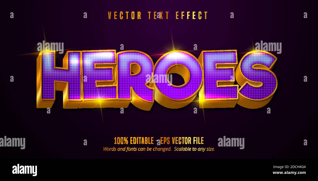 Testo Heroes, oro lucido e effetto testo modificabile in viola Immagine e  Vettoriale - Alamy