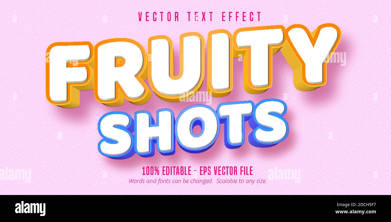 Testo degli shot fruttati, effetto font modificabile in stile pasticceria 3d Illustrazione Vettoriale