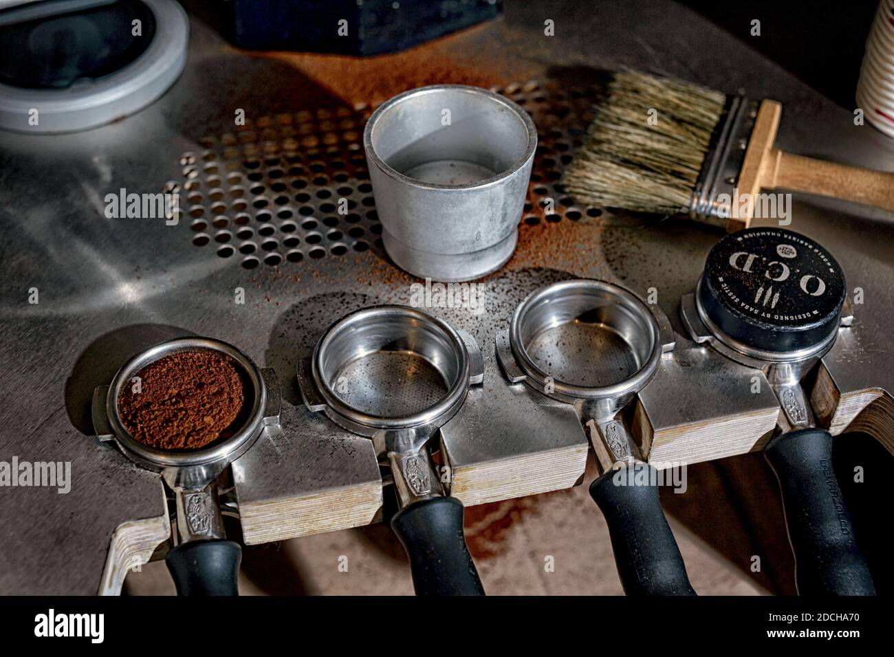 Gran Bretagna / Inghilterra / Londra /caffè stile /portafiltro stazione a specialità caffè MacIntyre Coffee nel centro di Londra . Foto Stock