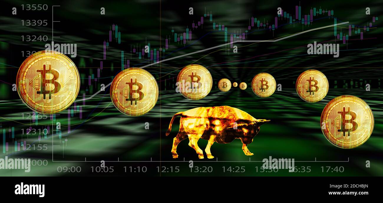 Binär Codice Hintergrund mit Bitcoins Foto Stock