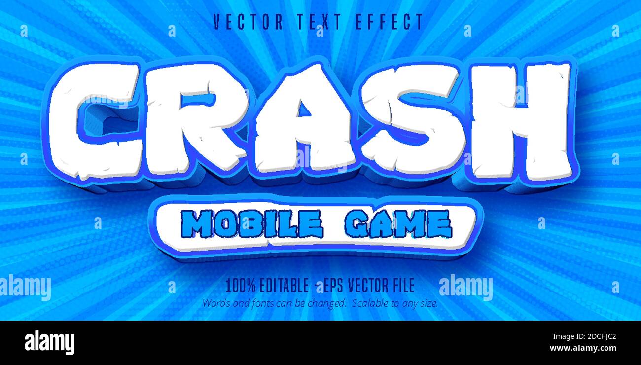 Crash testo di gioco mobile, effetto testo modificabile stile di gioco Illustrazione Vettoriale