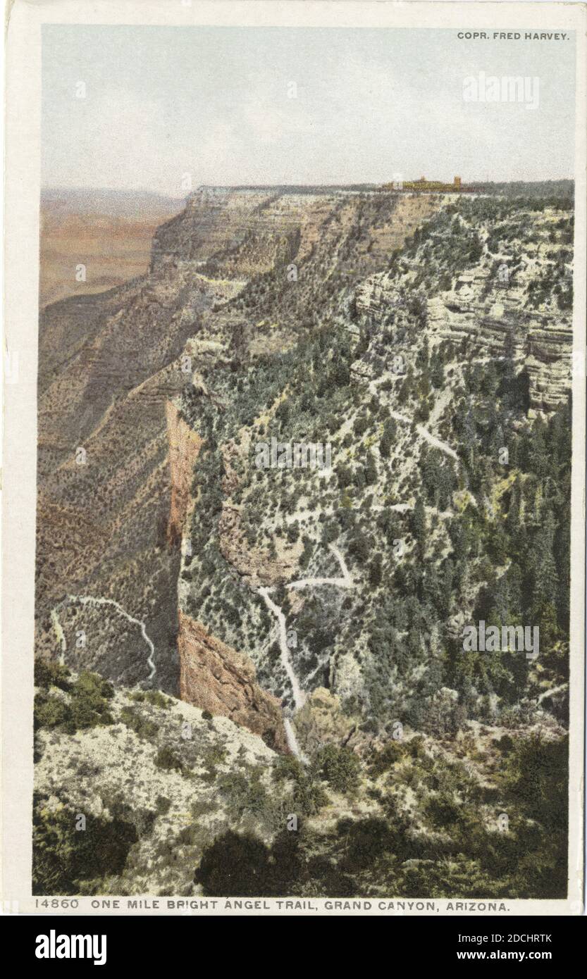 1,5 km, Bright Angel Trail, Grand Canyon, Ariz., immagine fissa, Cartoline, 1898 - 1931 Foto Stock