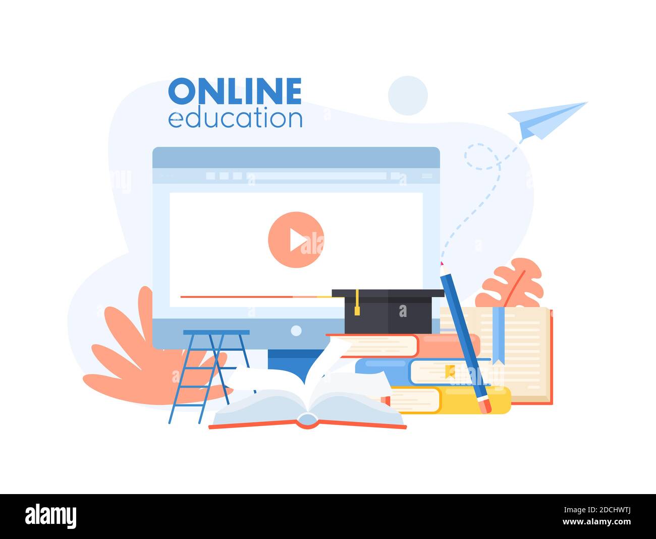 Concetto di app di formazione online con oggetti di studio cartoon Illustrazione Vettoriale