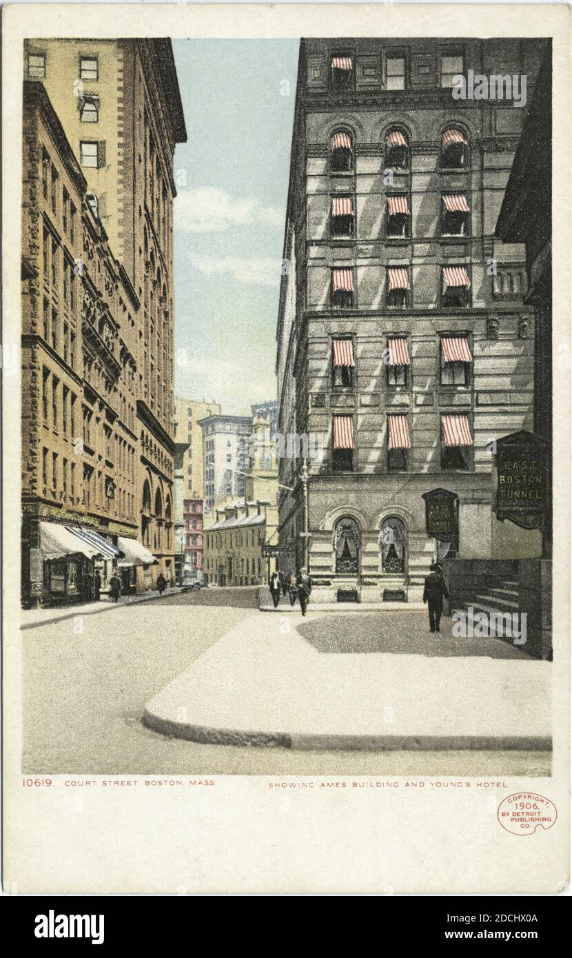 Young's Hotel, Ames Building, da Court Street, Boston, Mass., Still Image, Postcards, 1898 - 1931 Foto Stock