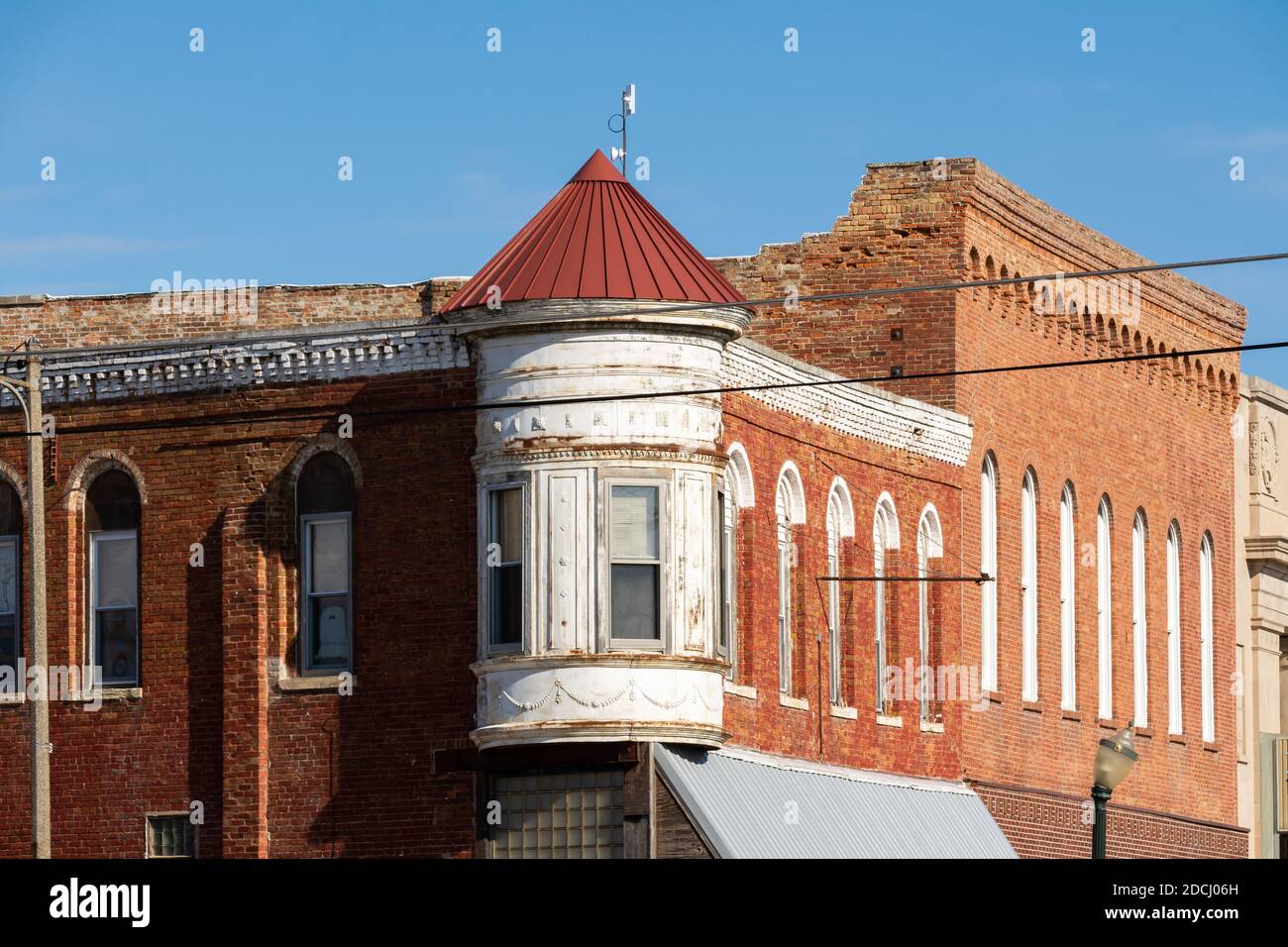 Edifici del centro città nella piccola città del Midwest. Amboy, Illinois, Stati Uniti Foto Stock
