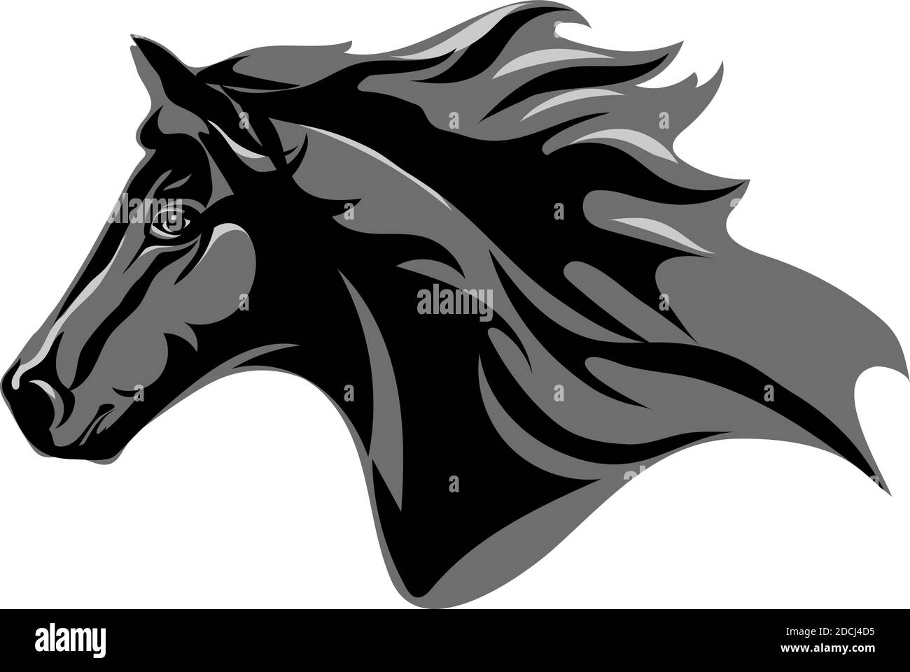 Cavallo, ritratto, bianco, nero, grigio, sfumature Illustrazione Vettoriale