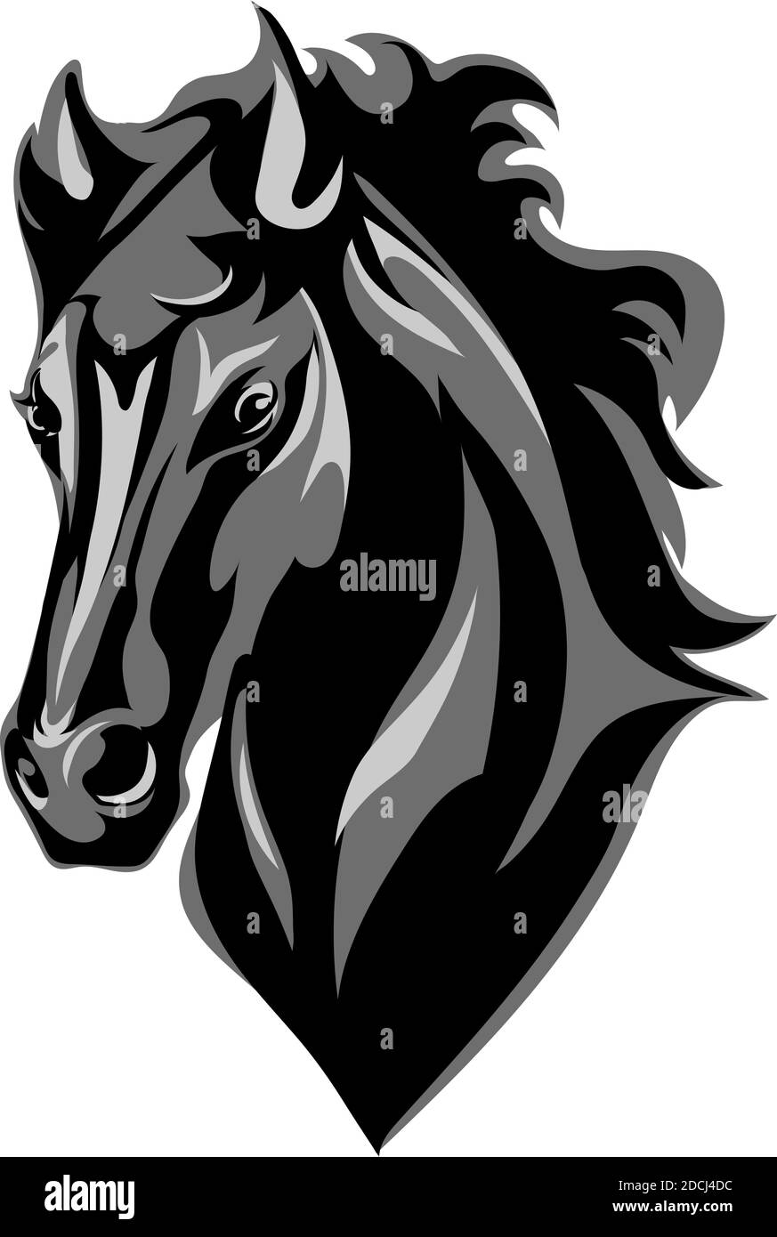 Cavallo, ritratto, bianco, nero, grigio, sfumature Illustrazione Vettoriale