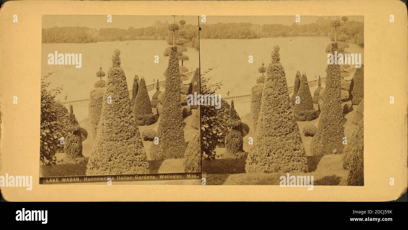 Lago Waban, giardini italiani di Hunnewell, Wellesley, Mass., immagine fissa, Stereographs, 1850 - 1930, Chase, W. M. (William M.) (circa 1818-1901 Foto Stock