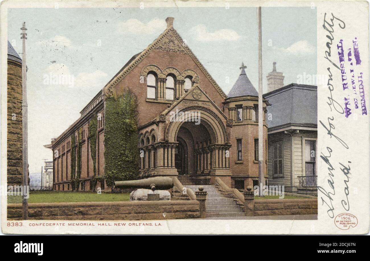 Confederate Memorial Hall, New, Orleans, la., fermo immagine, Cartoline, 1898 - 1931 Foto Stock