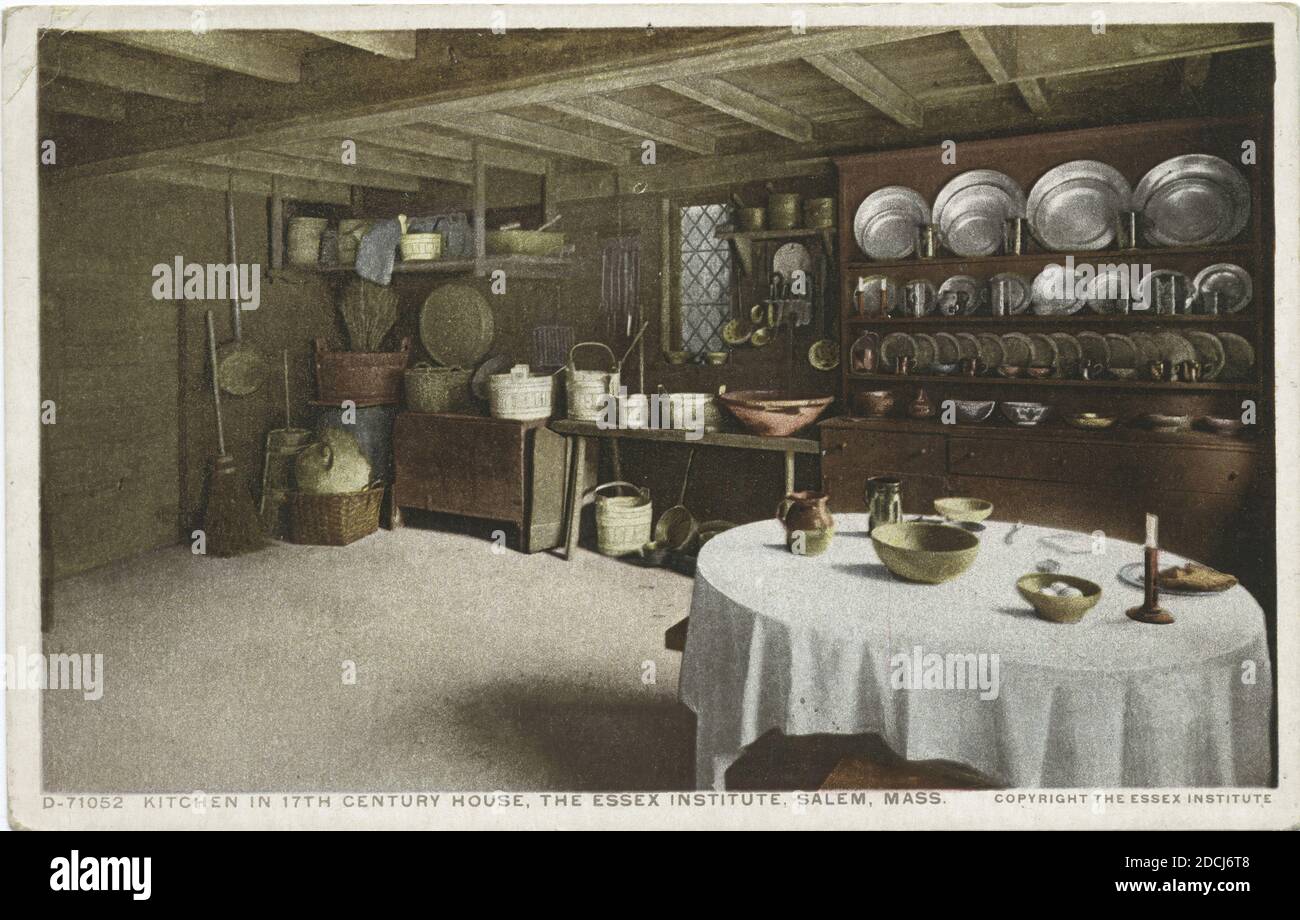 Cucina, in casa 17 ° secolo, Istituto Essex, 1684, Salem, Mass., immagine, Cartoline, 1898 - 1931 Foto Stock