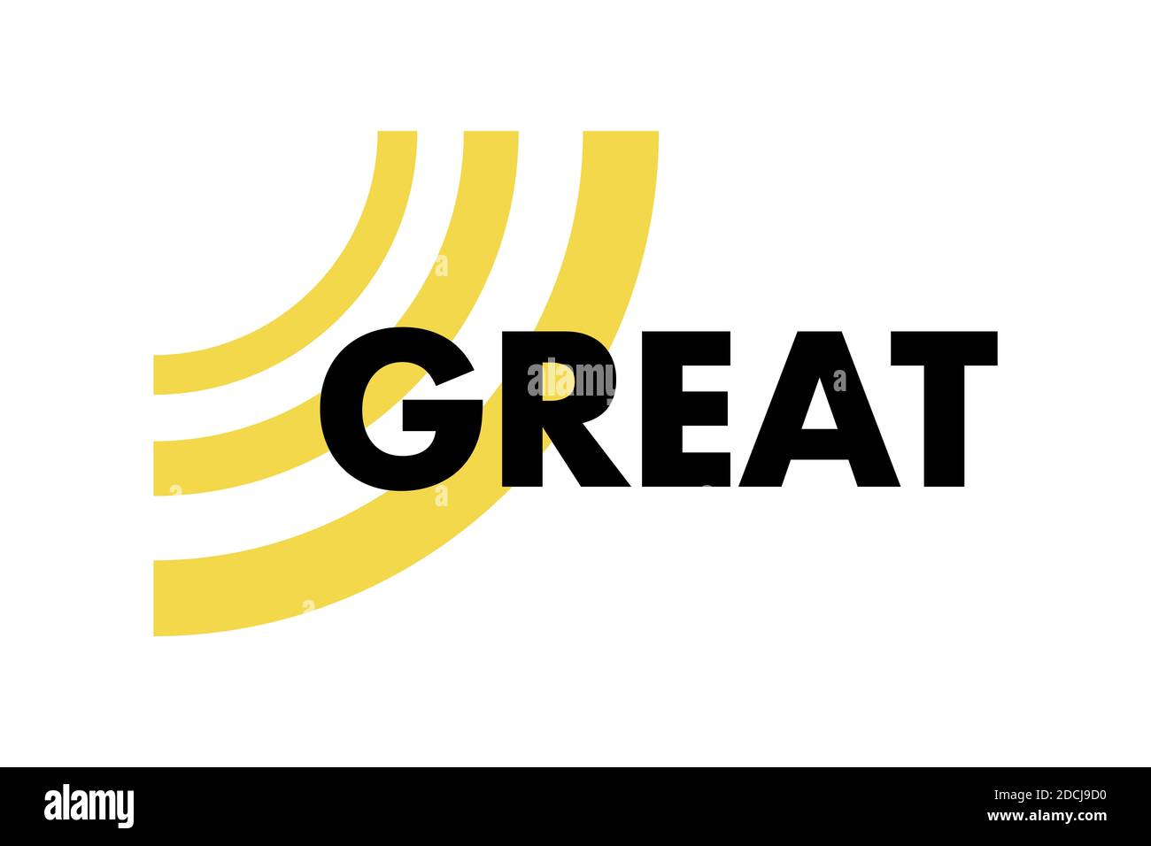 Design grafico semplice, moderno, audace e vibrante di una parola "Grande" con forme geometriche circolari nei colori giallo e nero. Tipografia urbana. Foto Stock