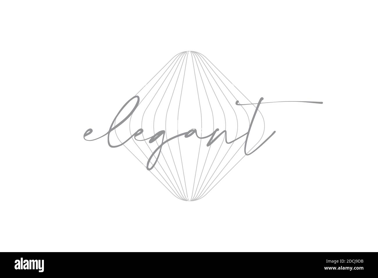 Disegno grafico semplice e moderno di una parola 'elegante' con forma geometrica romboidale realizzata con linee ripetute in colore grigio. Scritto a mano, calligrafico Foto Stock