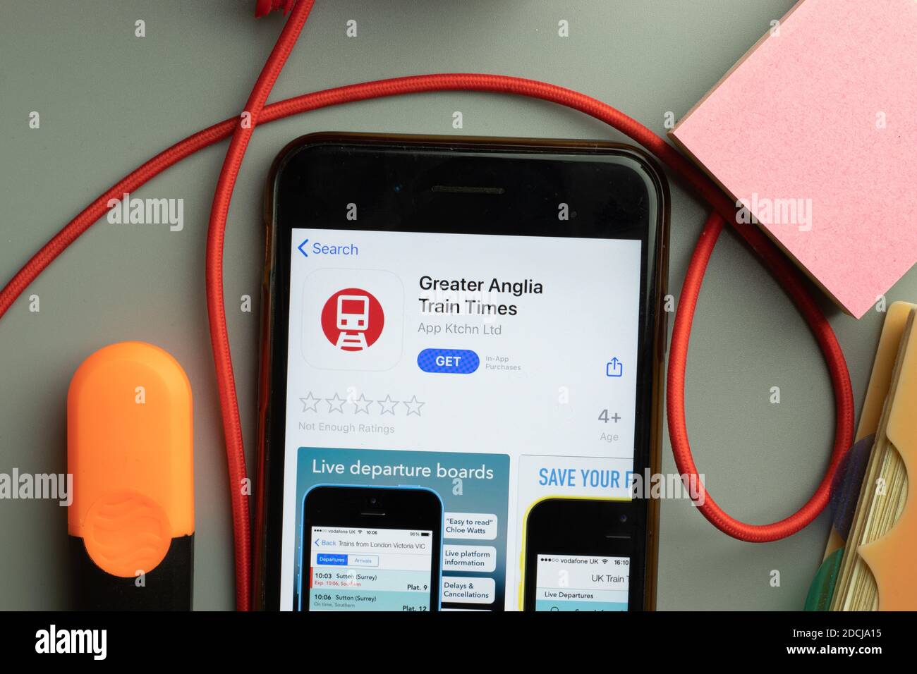New York, Stati Uniti - 7 novembre 2020: Greater Anglia Train Times app store logo sullo schermo del telefono, editoriale illustrativo. Foto Stock