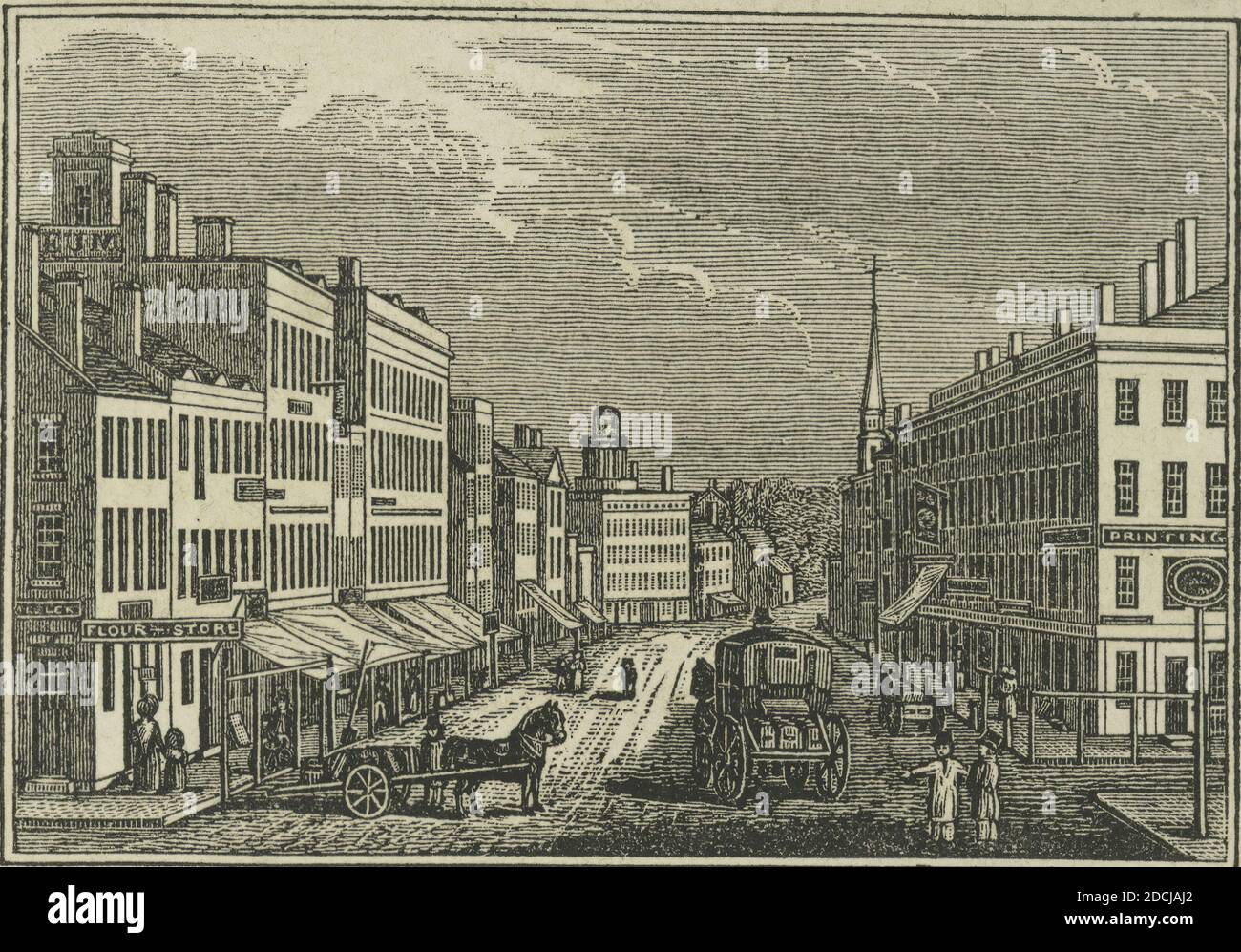 Parte orientale di Genesee-Street, Auburn., Still Image, Prints, 1825, Stone, William L. (William Leete) (1792-1844), Colden, Cadwallader D. (Cadwallader David) (1769-1834 Foto Stock