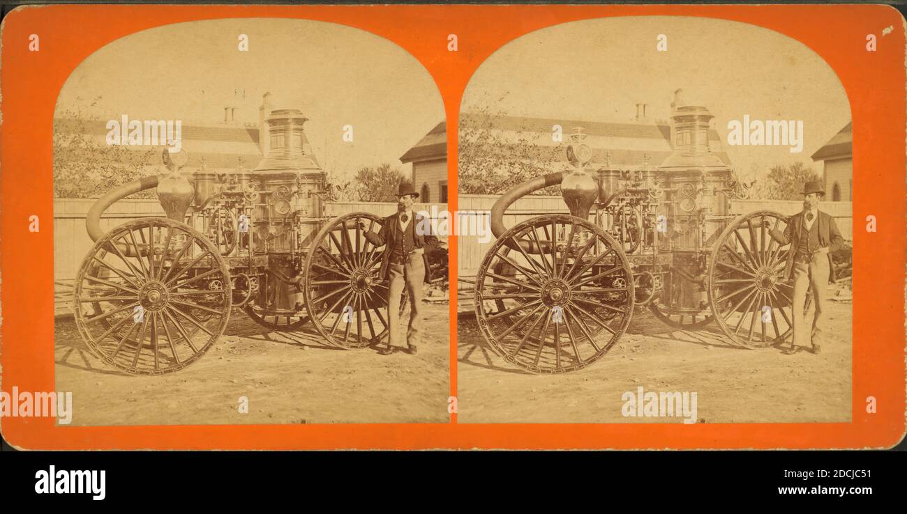 Steam Fire Engine, Foxboro., still image, Stereographs, 1850 - 1930 Foto Stock